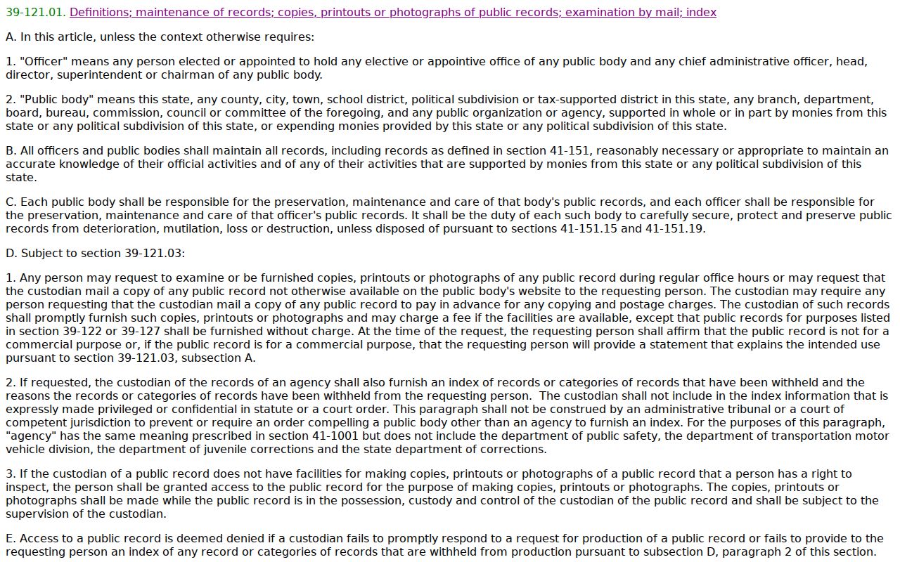 Sierra Vista residents directory Arizona public records request law