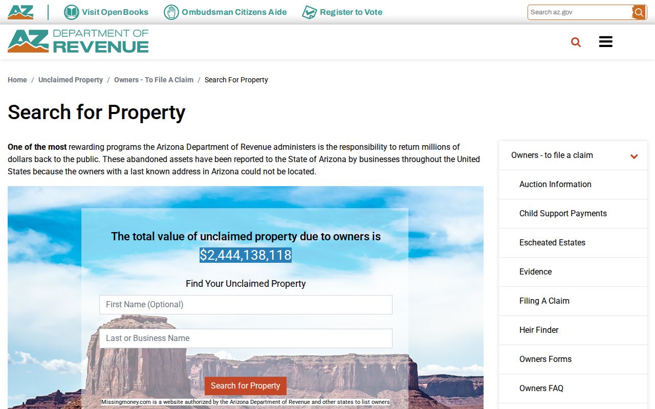 Sierra Vista residents directory Arizona unclaimed property search