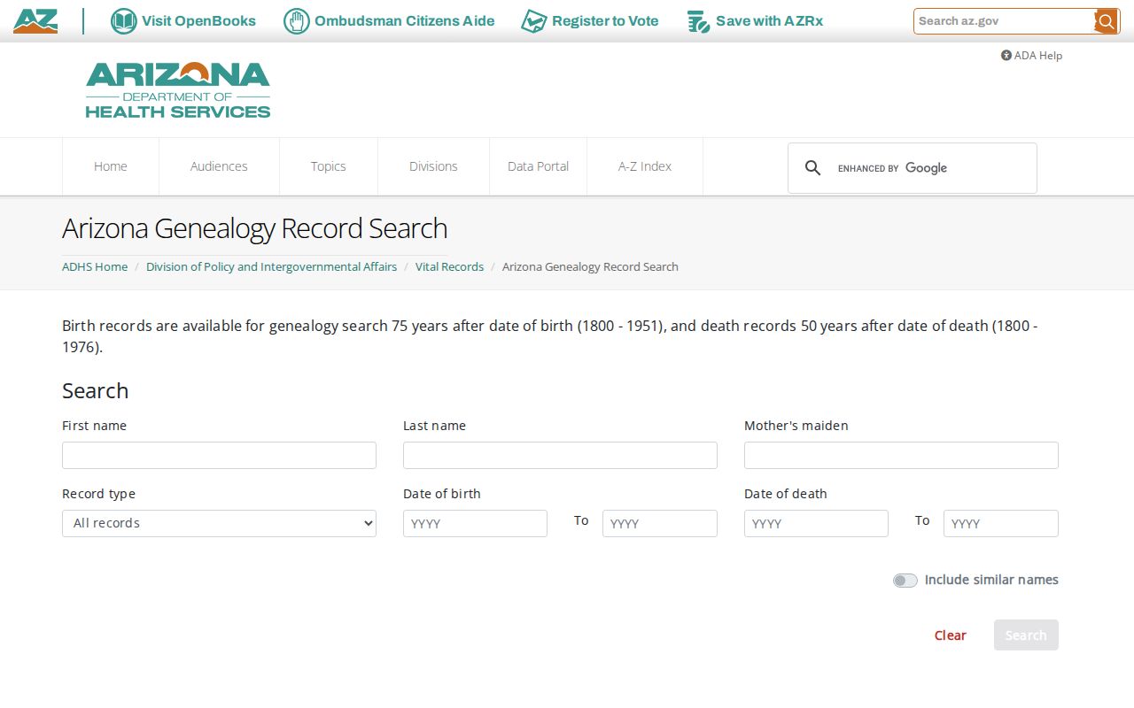 Sierra Vista previous residents Arizona historical birth and death search