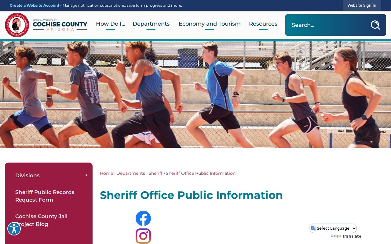 Sierra Vista resident lookup page for the Cochise County inmate search