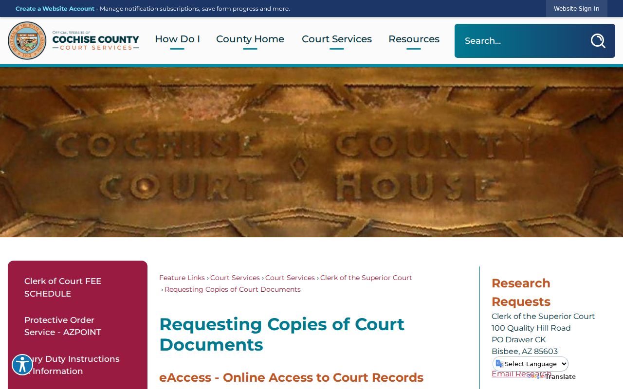 Sierra Vista street directory address linked court copy instructions