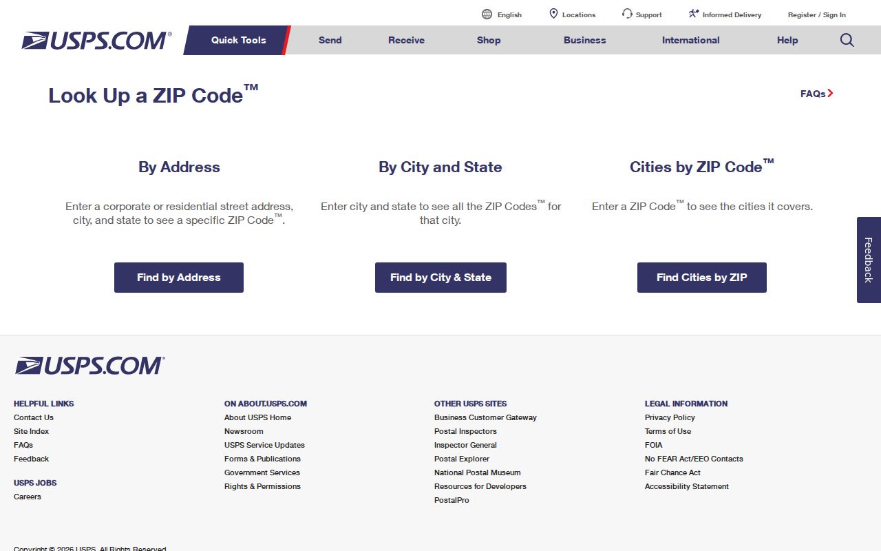 Sierra Vista ZIP code directory screenshot of the USPS address lookup